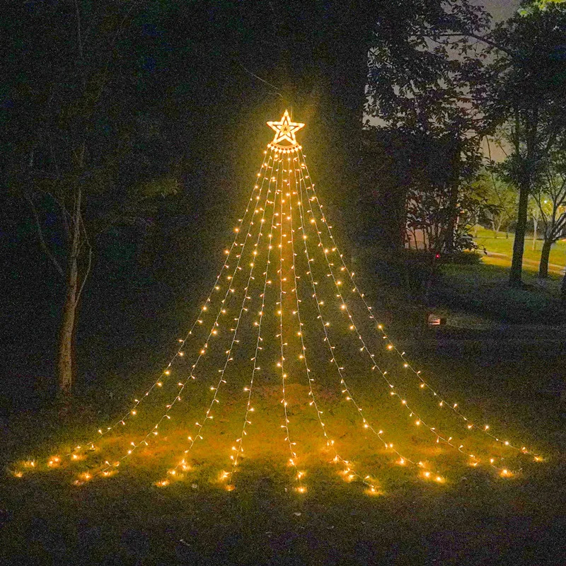 LED Pentagram Waterfall Light Christmas Tree Lights Running Water Lights Meteor Lights Solar Lights Remote Control Applicable to