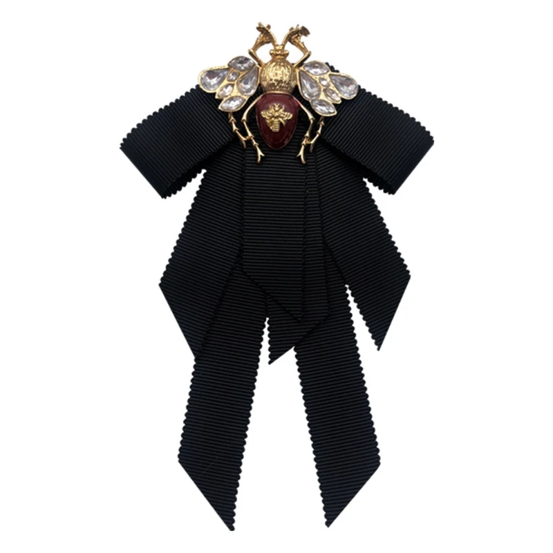 

4XBF винтажная лента женский большой галстук-бабочка пчела бант галстук-платок Брошь с кристаллами булавка ювелирные изделия аксессуары