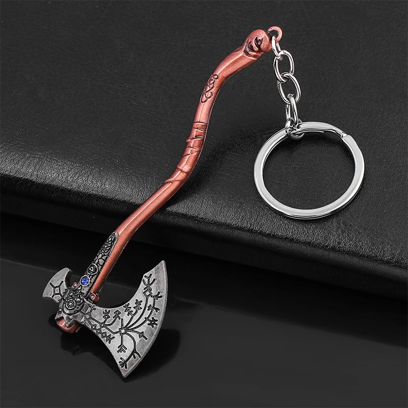 

Men Game Keychain God Of War 4 Kratos Axe Weapon Pendant Key Rings Crystal Carved Axe Key Buckles For Male Father's Day Gift