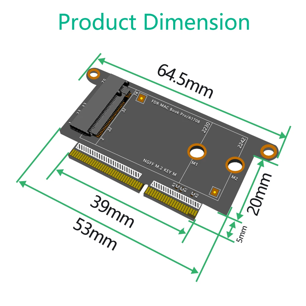 Адаптер M2 SSD для Macbook 1708 NVM-e поддерживает 2230 дюйма 2242 Φ M.2 Apple Pro A1708 адаптер
