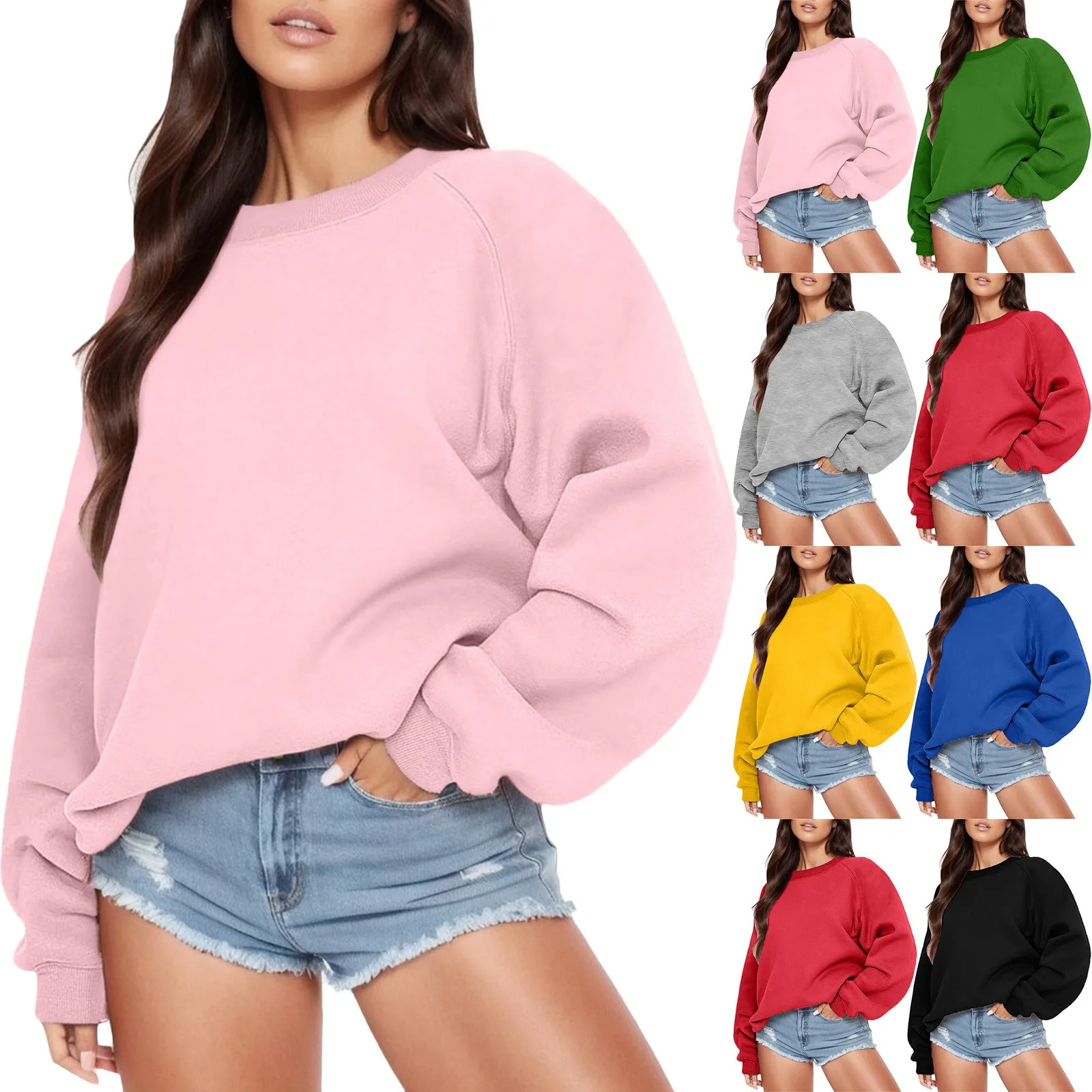 

Solid Crewneck Sweatshirt For Womens Daily Home Outdoor Workout Long Sleeve O Neck Shirt Female Coat Winter Blouse Tops Moletom