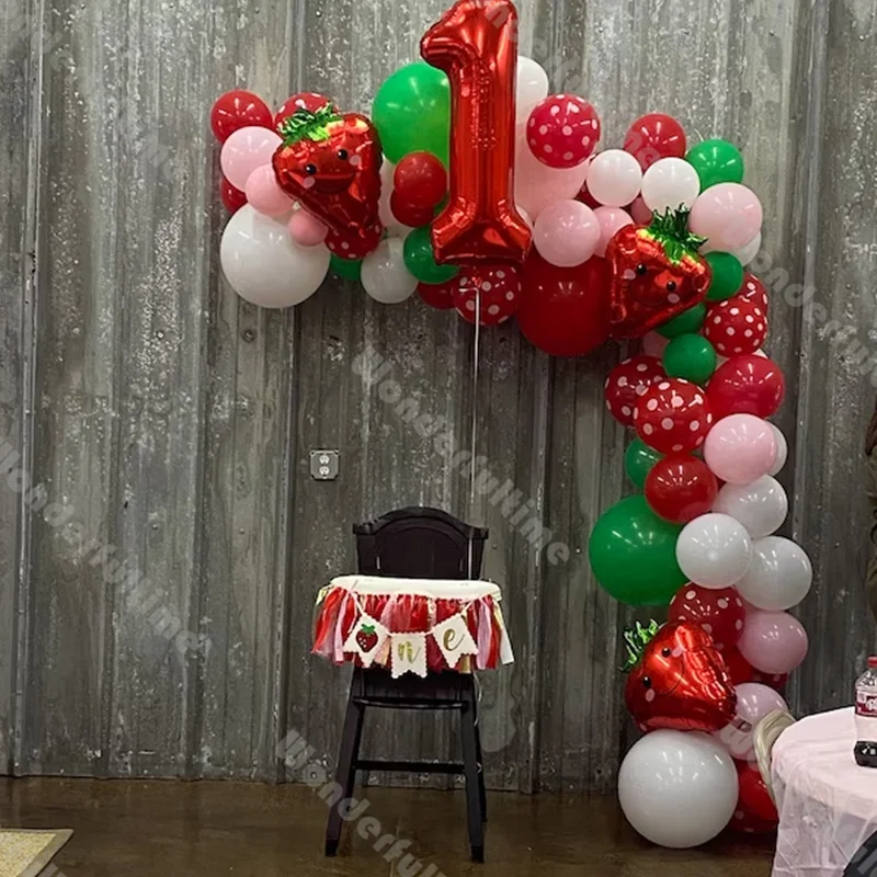 

94pcs Sweet One Summer Balloon Arch Pink Red Green Strawberry Balloons Baby Girl Shower 1st Birthday Wedding Berry Fun to Be One