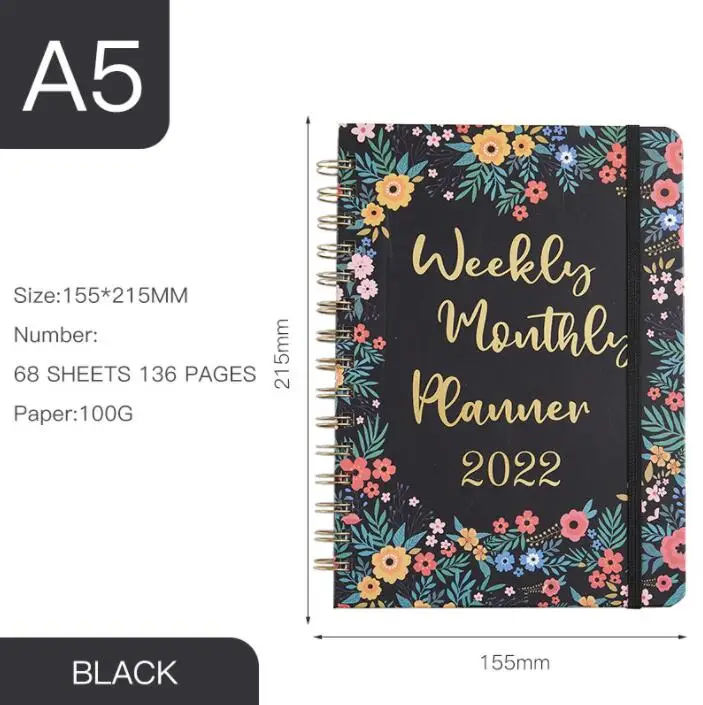 

2022 Monthly Weekly Planner Notebook A5 Daily Plans Rollover Coil Binding Calendar Notepad 2022 2022 2022