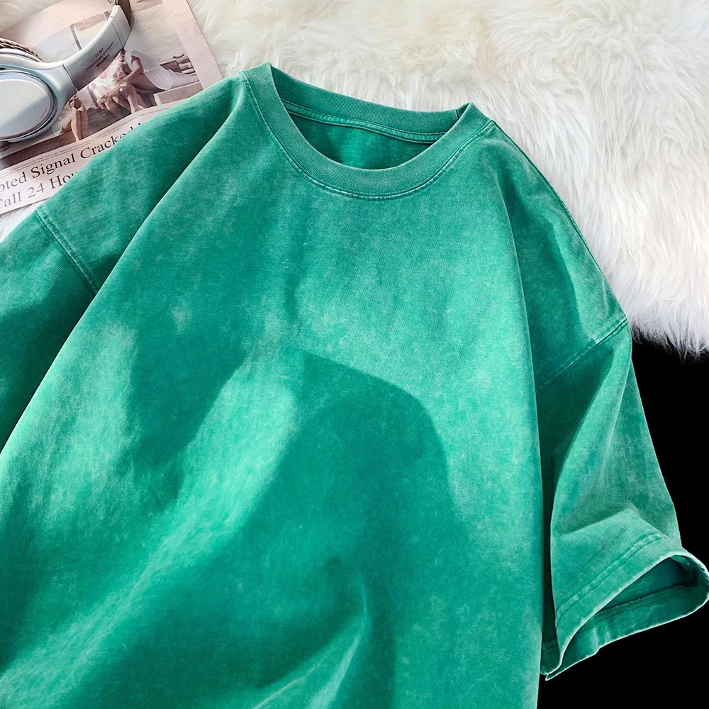 Женская Винтажная футболка с коротким рукавом однотонная хлопковая в стиле