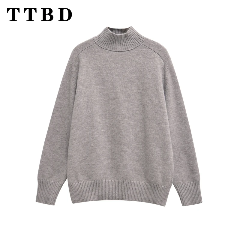 TTBD 2024 осенний новый женский повседневный вязаный пуловер с длинными рукавами