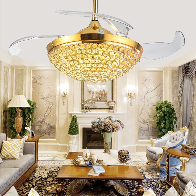 

Led Ceiling Fan Pendant Lamp Light Chandelier Art European style bedroom dining room invisible modern home ventilador de techo