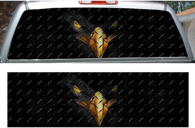 

Black eagle diamond plate rear window view thru vinyl graphic decal