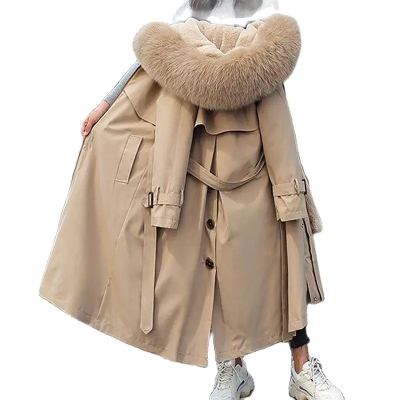 

Женский длинный пуховик с капюшоном, Толстая теплая парка с хлопковой подкладкой, куртка большого размера с шерстяной подкладкой, зима 2022