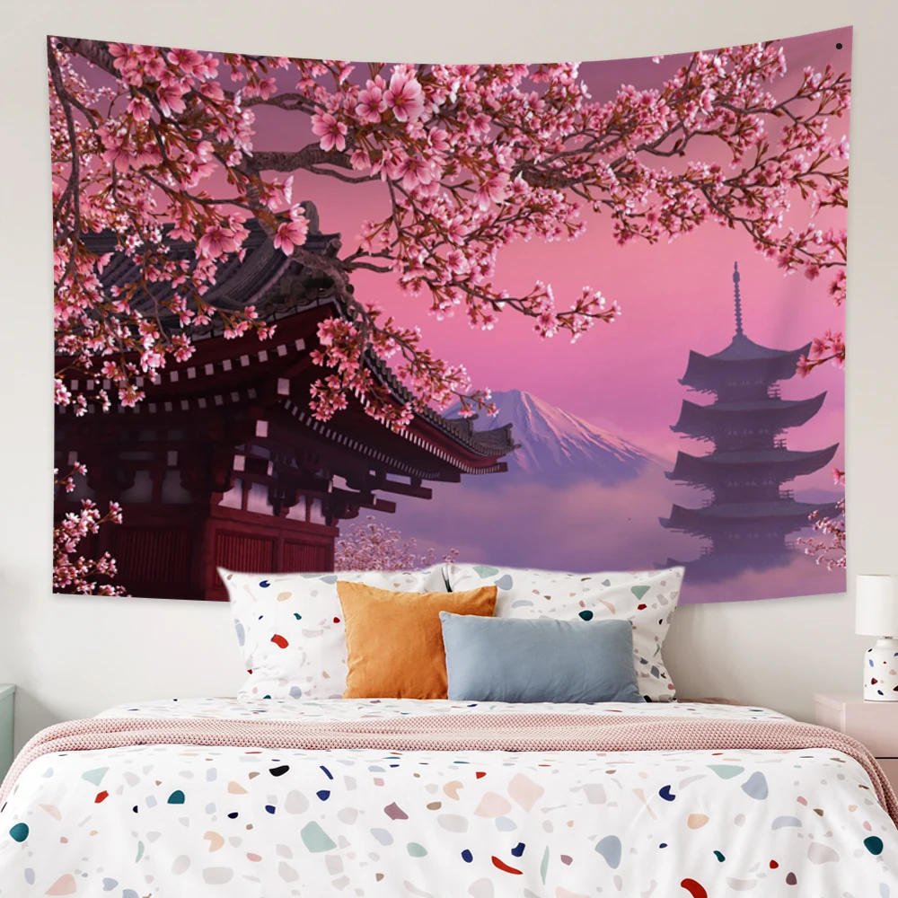 

Домашний декор гобелен с рисунком Fuji, древние храмы, домашний декор, японский гобелен с цветами вишни 230x180 см