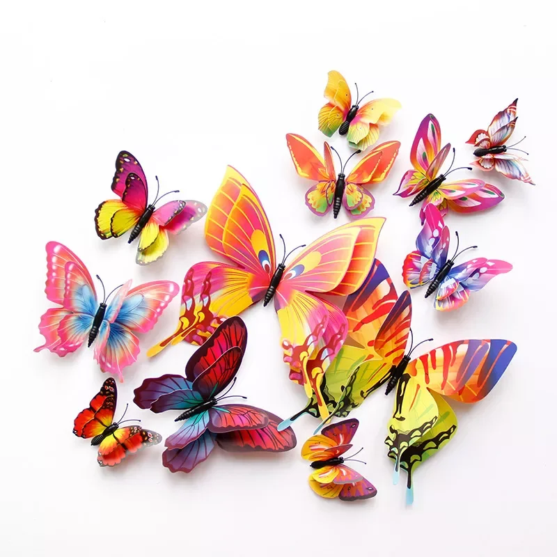 

New Style 12Pcs Double Layer 3D Wall Sticker On The Wall Home Decor Butterflies For Decoration Magnet Fridge Stickers