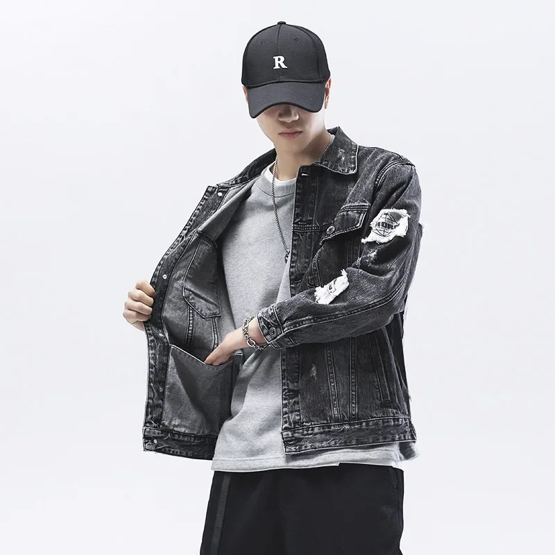 Trendy Denim Jacket For Men Spring 2022 Korean Style Slim Fit Lean Fashionable Blazer With Regular Length And Loose Type