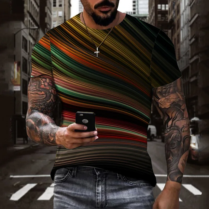 

Fashion T-shirt For Men 3d Printing Striped T Shirt Summer Men's Clothing Cool Boys Pullover Casual Hip Hop Streetwear Tees Tops