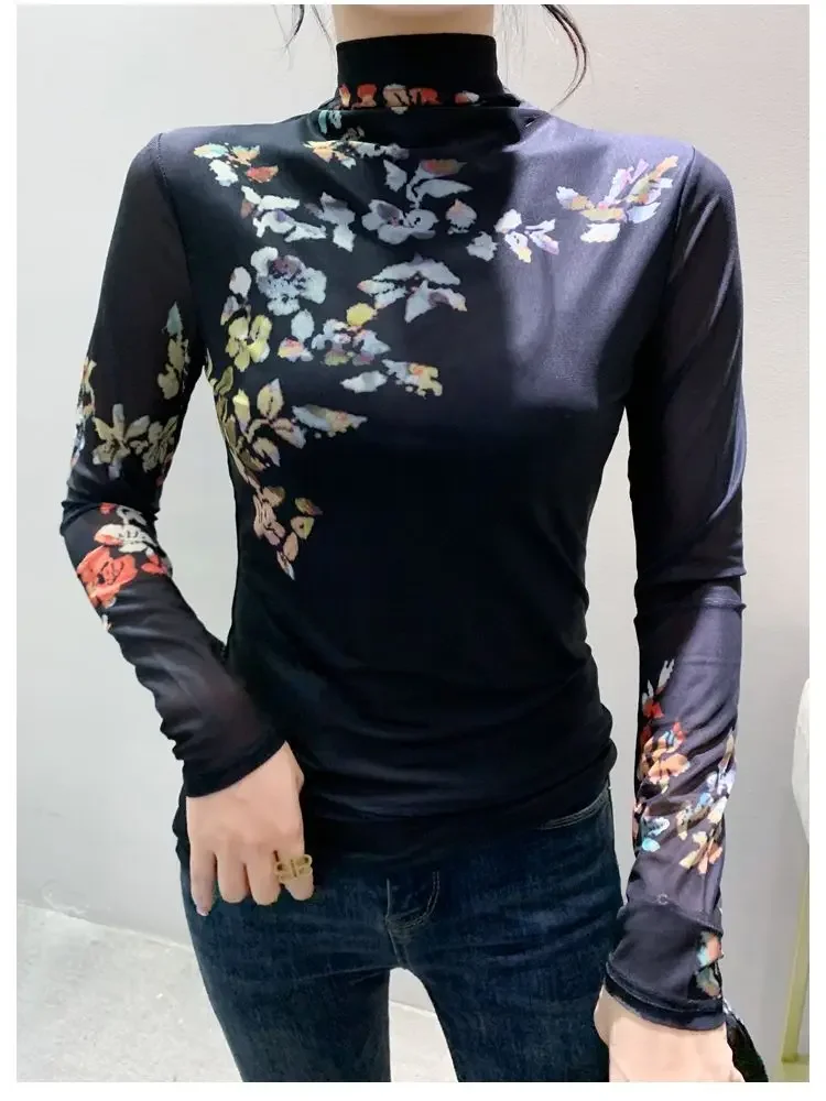 Женская Двухслойная футболка с длинным рукавом и цветочным принтом