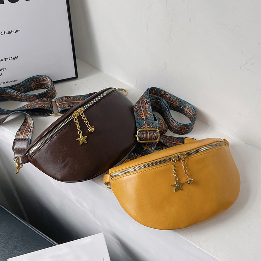 

Винтажные Поясные Сумки из искусственной кожи для женщин, модные однотонные женские сумочки на пояс, нагрудные сумки через плечо с широким ...