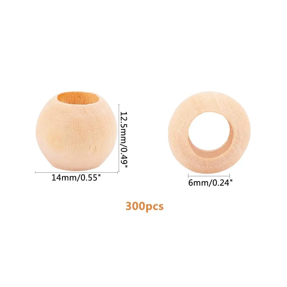 300pcs Natural Unfinished Wood Beads 14mm Round Loose Bead For Jewelry Making DIY Bracelet Necklace Crafts Christmas Decoration