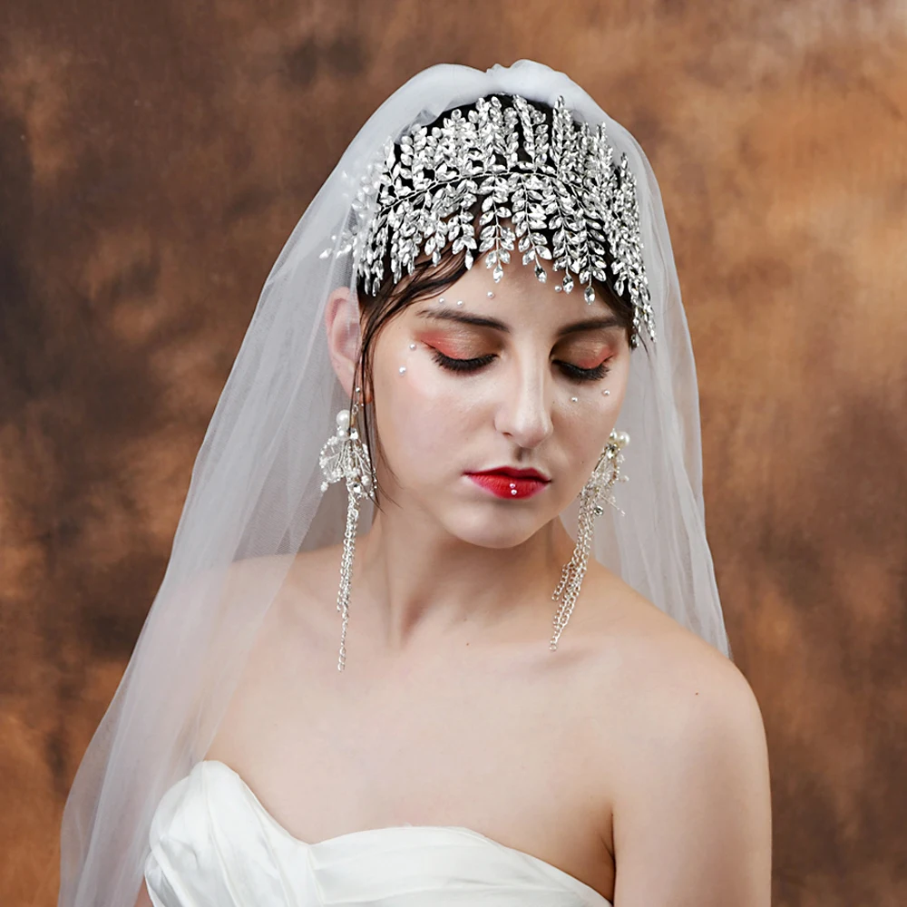 

Bridal Headdresses With Shiny Rhinestones Hair Accessories For Wedding Brides Woman Jewelry Headband Five Colors Fascinators