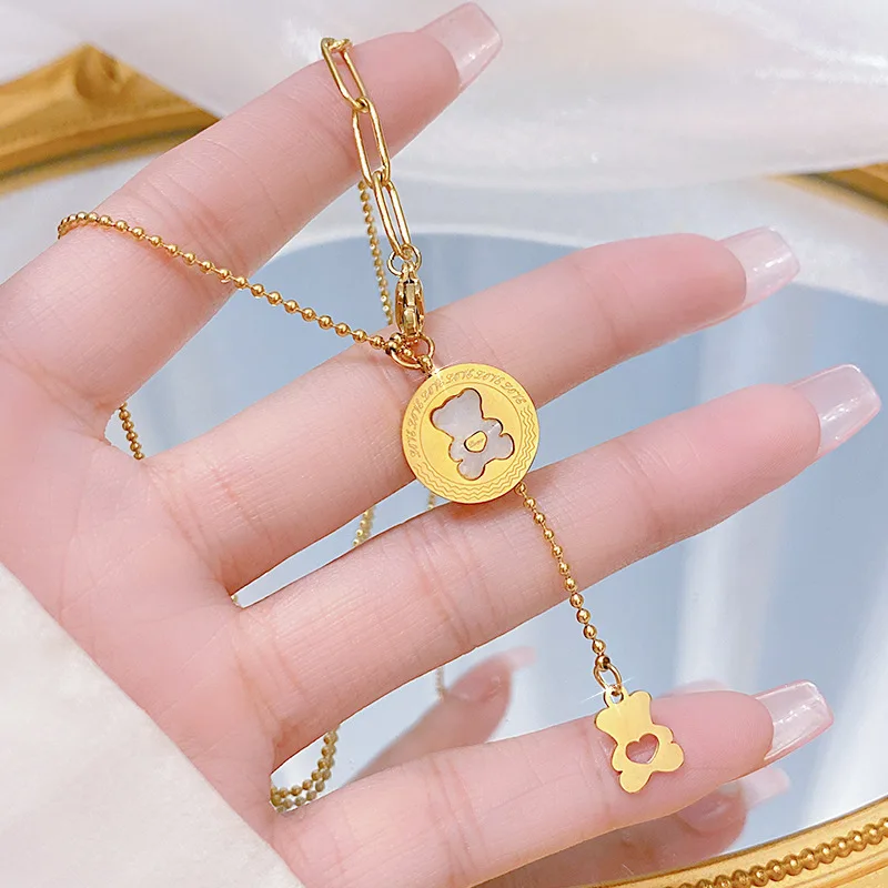 

High quality Fashion Stainless steel Little Bear Lady pendant necklace Temperament And Contracted Girls Party Jewelry Gifts
