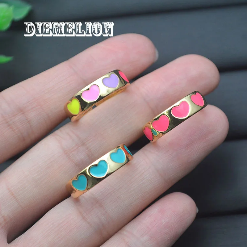 

Enamel Open Adjusted Finger Ring Colorful Heart Candy Color Cute Summer Neon Rings for Women Fluorescent Fashion Copper Jewelry