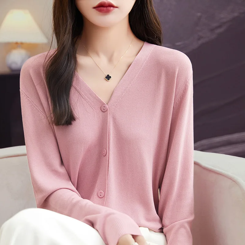 Повседневные женские кардиганы весна-лето свободный свитер с v-образным вырезом