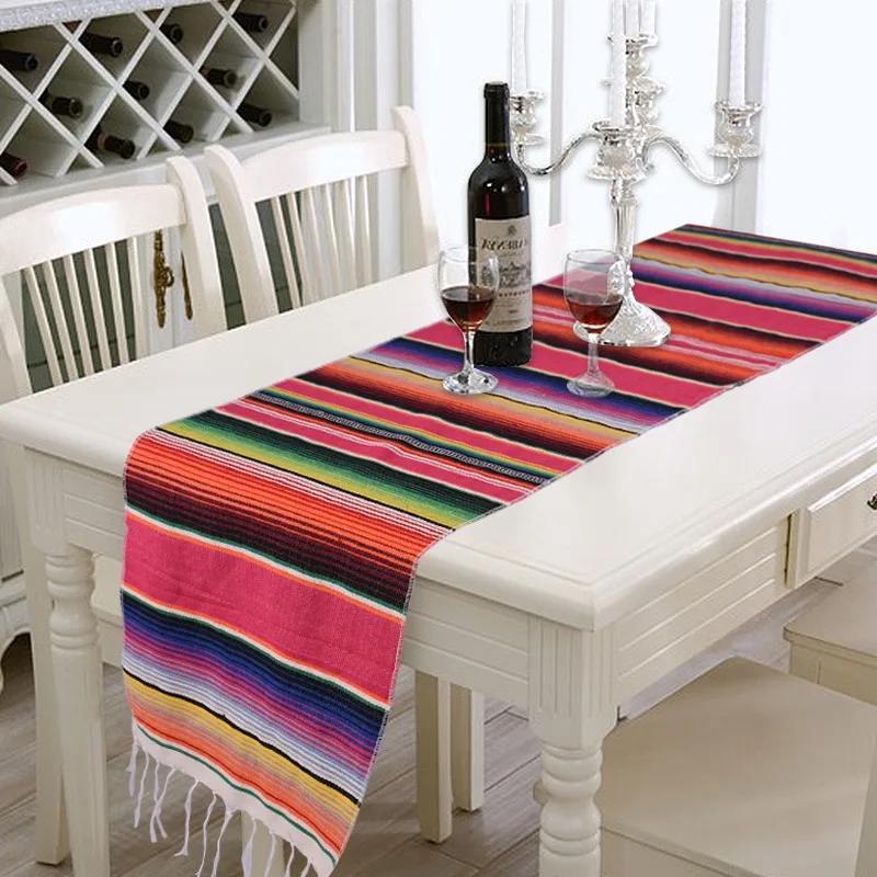 Радужная скатерть на стол полосатая с кисточками мексиканская Скатерть для