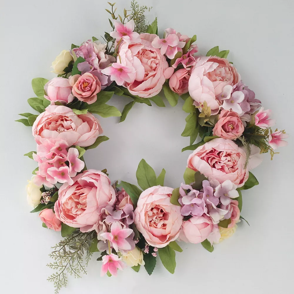 

Кольцо-гирлянда из ротанга с искусственным пионом, реквизит для фотосъемки, Свадебный венок, цветок, украшение для дома и двери