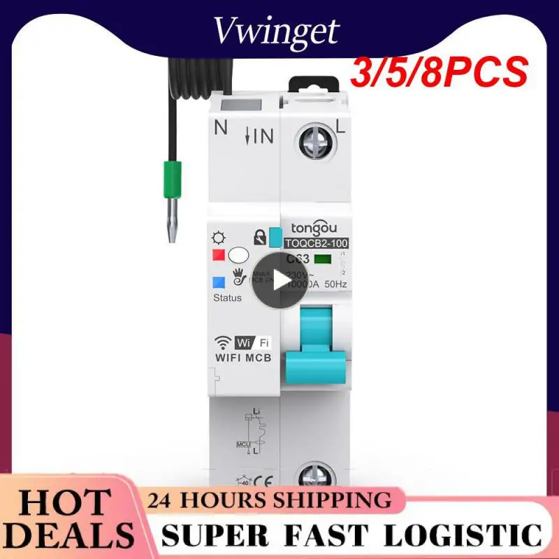 

3/5/8PCS 1p Tuya Mcb Breaker 63a Wireless Wifi 63a Measurement Switch Timer Remote Control Work With Alexa Google Home Ifttt