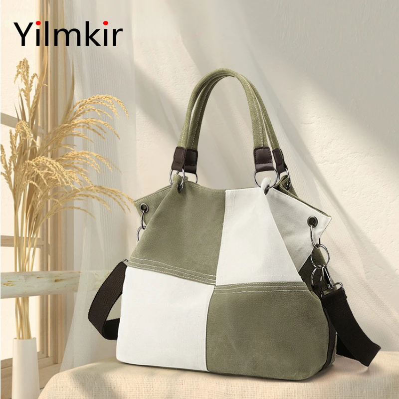 

Casual Lady Canvas Package Fashion Popular Handbag Versatile Crossbody Bags Simple Splicing Large Capacity Ladies Shoulder Bag