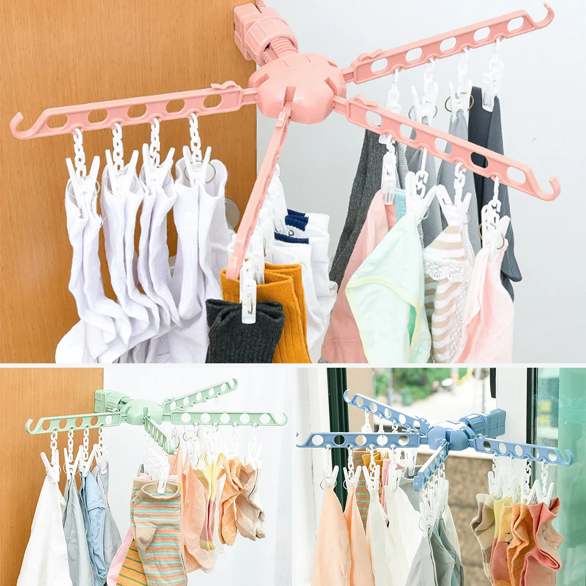 

Foldable Clothes Drying Hanger Plastic Portable Underwear Hanging Drying Rack with 16 Clips Multi-function Dryer Rack for Drying