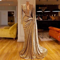 sexy deep v neck formal evening dresses for wedding 2022 latest design saudi arabic sequins prom party dress gown robe de soire