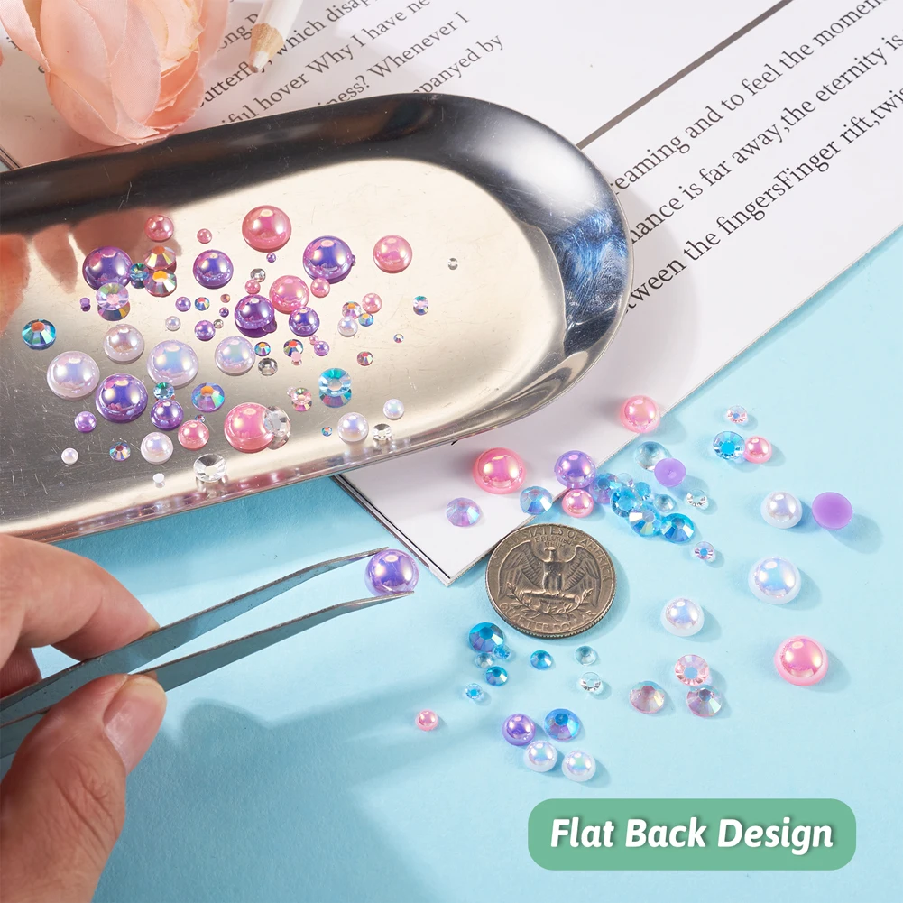 1 Bag Mix Flat Back Imitation Pearl Dome Resin Cabochons Rhinestone Tweezer Picker Pen for Nail Art Tumbler Craft Jewelry Making