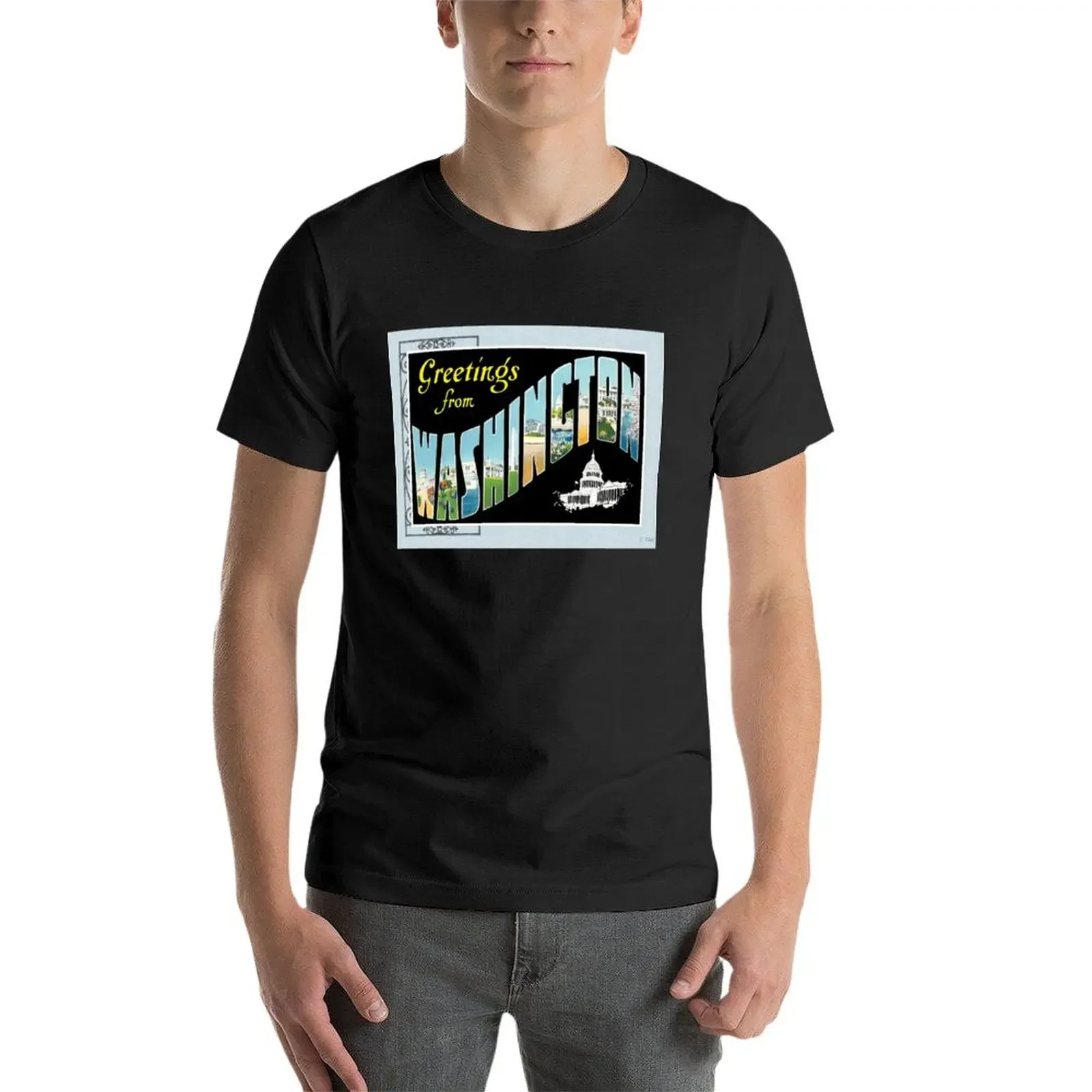 Винтажная сувенирная футболка Washington DC с открыткой синие рубашки архивным