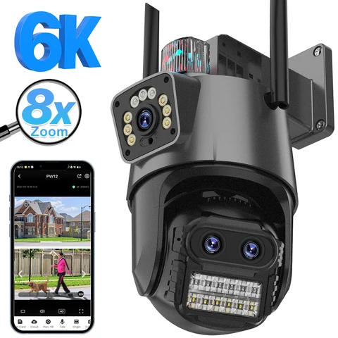 Камера видеонаблюдения 8 к PTZ, гибридная уличная Wi-Fi IP-камера с четырьмя объективами и двойным экраном с автослежением, 6 к