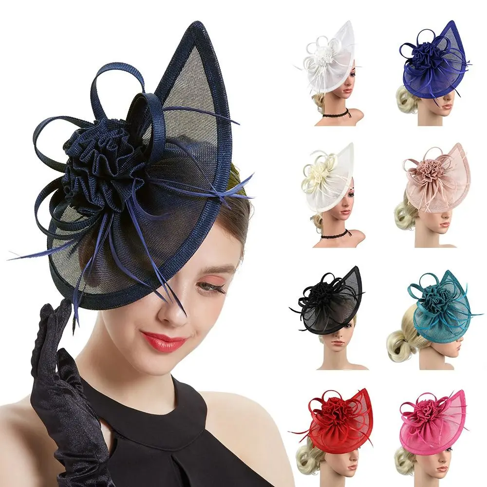 

New Women Wedding Feather Hair Clip Mesh Headband Tea Party Fascinator Hat