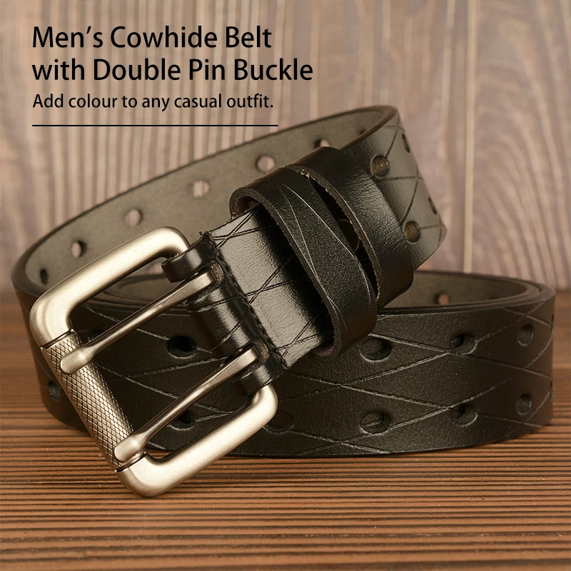 

Classic Double Row Widened Hole Belt Suit Men's Belt Adjustable Hollow Belt Casual Jeans Bbusiness Waistband Male Accessories