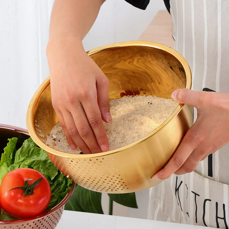 1pc strainer basket stainless steel washing filter rice rose gold strainer colorful basket sieve drainer kitchen gadget free global shipping