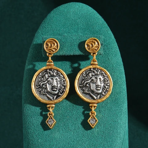 Винтажные роскошные серьги-капли с древними монетами, белая красота, портрет головы для женщин, аксессуары, ювелирные изделия цвета старых денег, золотого цвета, 2025