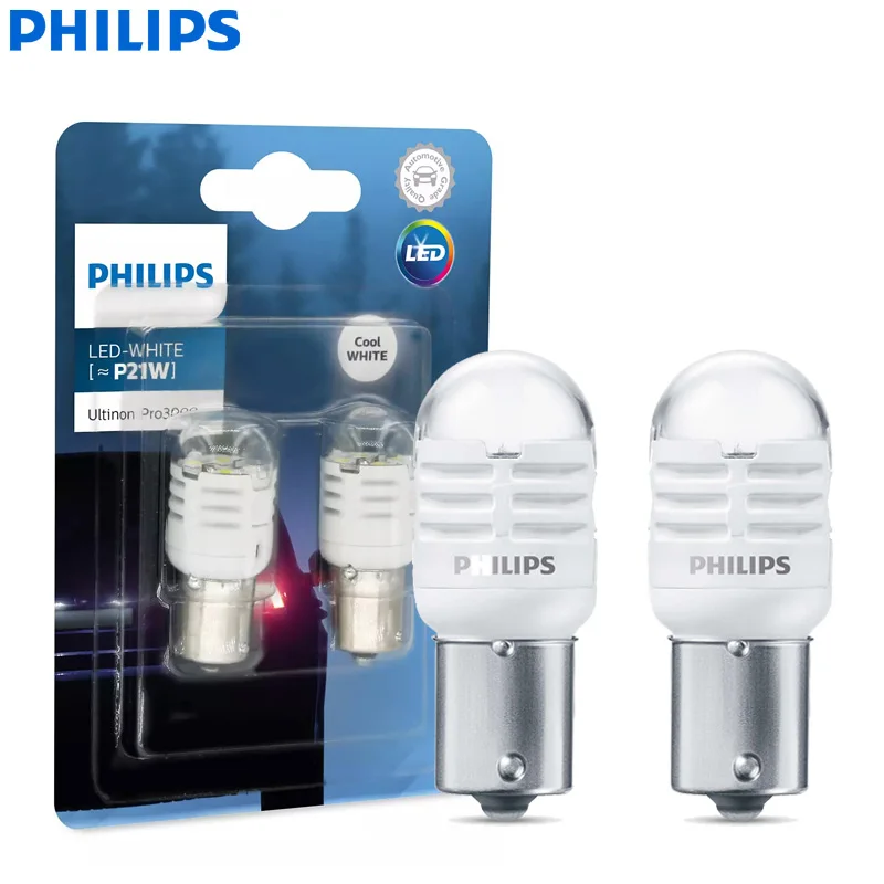 

Philips LED P21W S25 1156 Ultinon Pro3000 12V 6000K White LED Turn Signal Lamps Car Position Stop Fog Light 11498U30CWB2, 2pcs