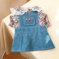 lovely dark floral pet cat dress birthday gift denim clothes for dogs long skirt summer girl puppy clothing overall drop ship