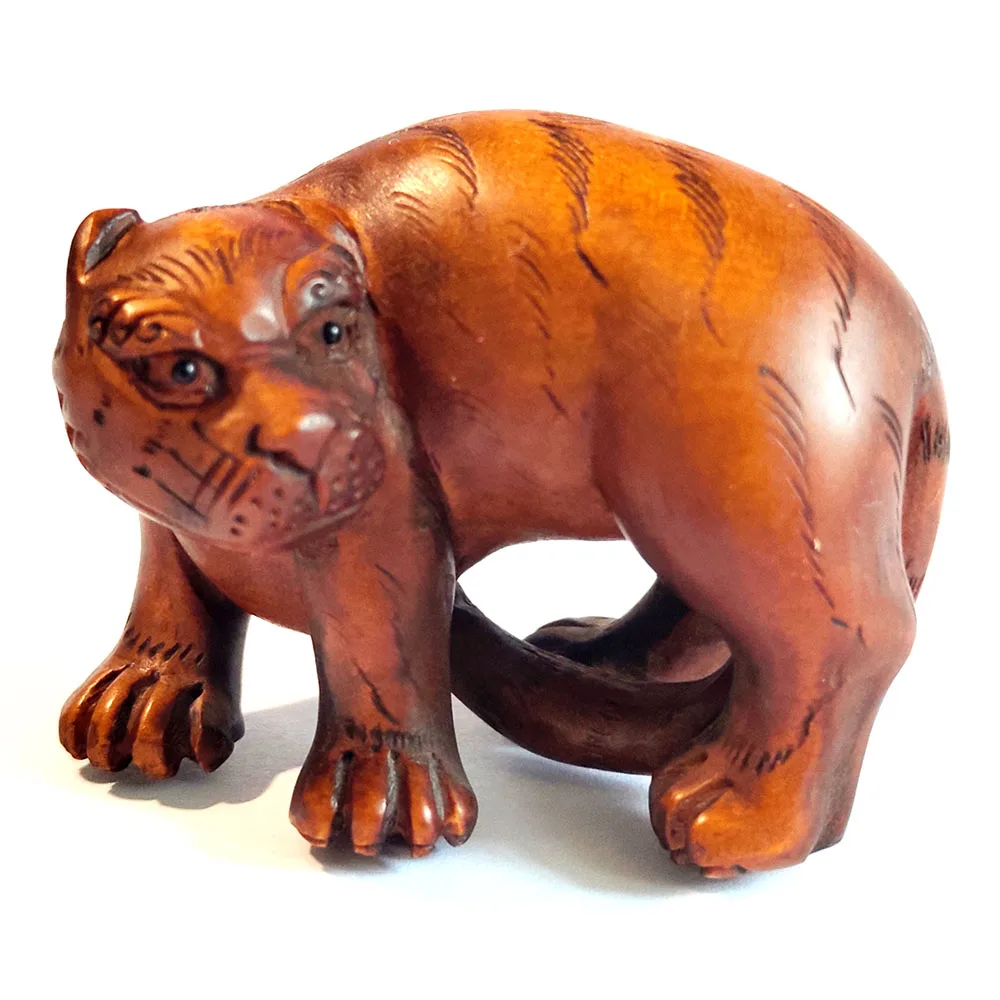 

Y8345 - 2 "резная вручную японская фигурка из ящика и сетки: Свирепый тигр