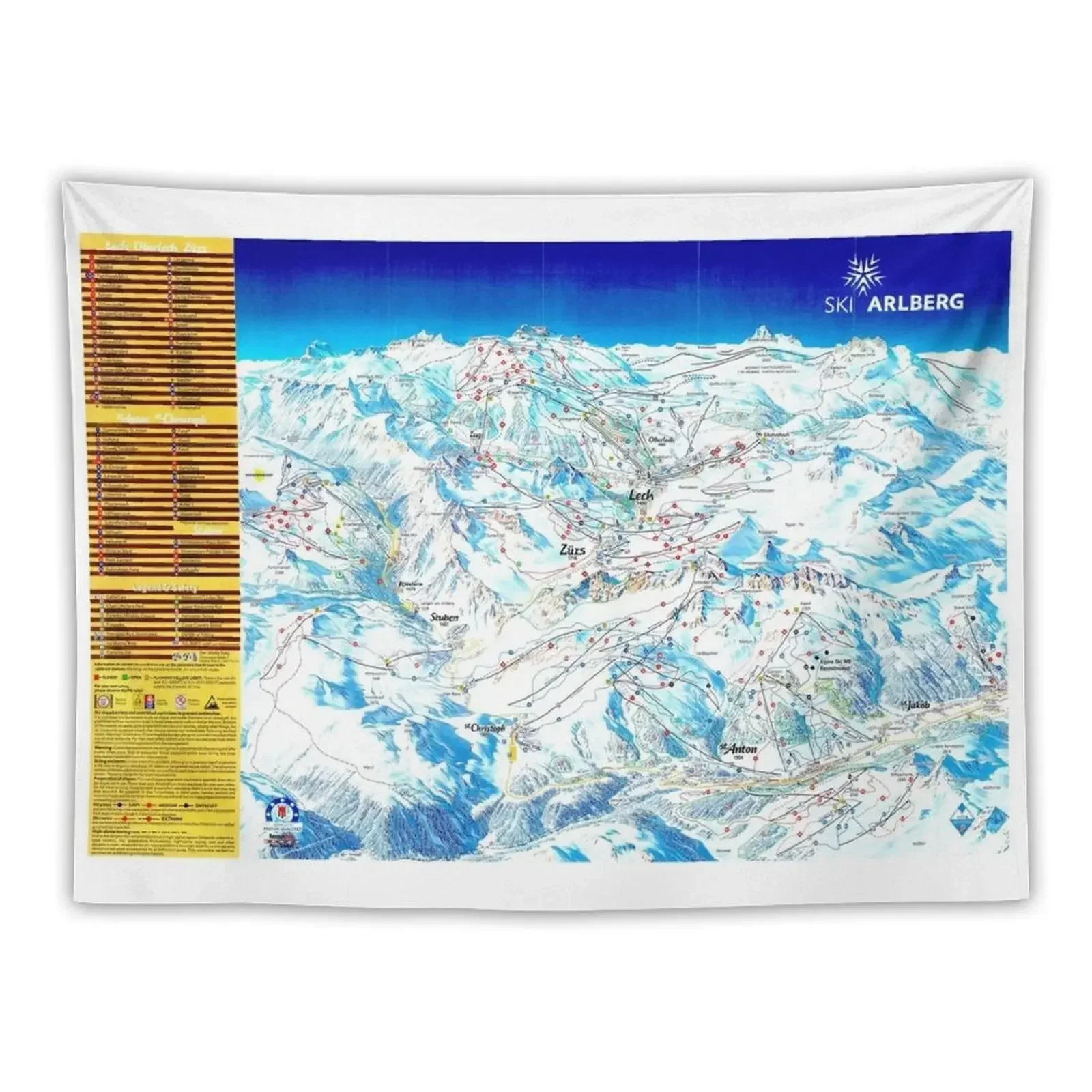 Лыжный Arlberg (с названиями лыж) карта лыжной зоны (старая) гобелен Рождественское