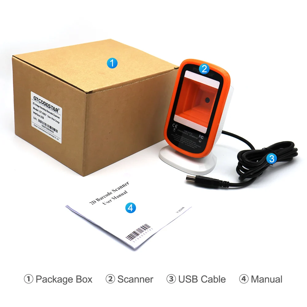 Desktop Qr 1D 2D Scan Barcode Scanner Wired Qrcode Bar Code Reader Verifier for Supermarket sale Price Scanners X-9207 |