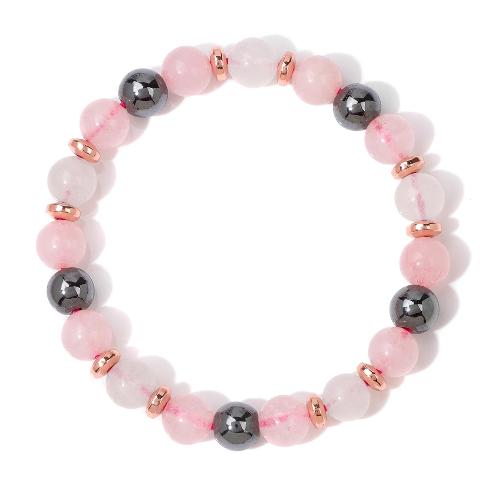 

Reiki Rose Pink Quartzs Beads Bracelet Hematite Volcanic Rock Lava Yoga Bracelets For Women Men Healing Natural Stone Jewelry