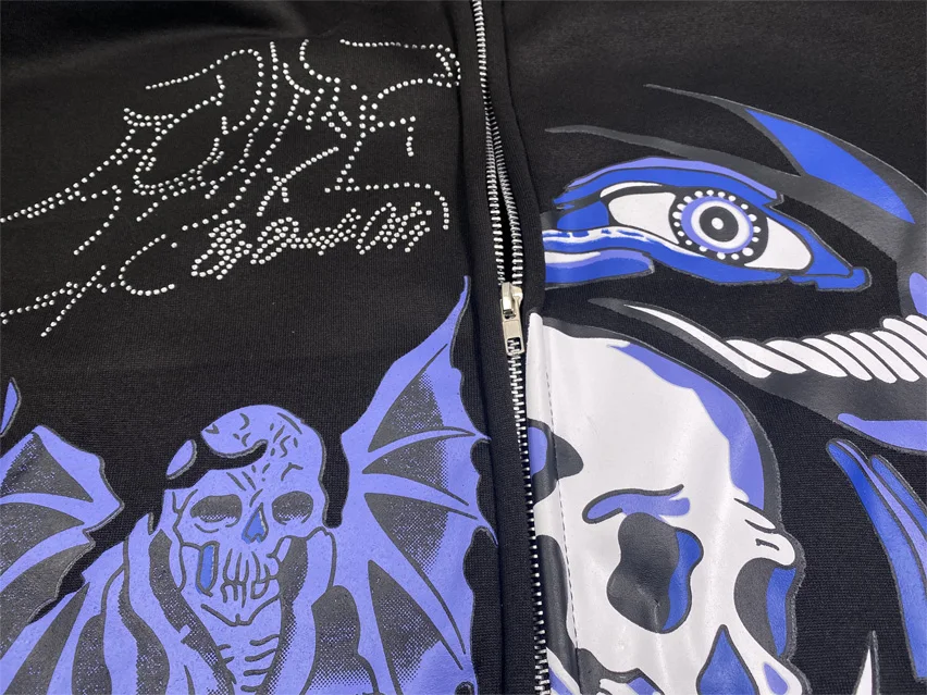 Мужская Уличная одежда Стразы с принтом черепа Толстовка Оверсайз мужская