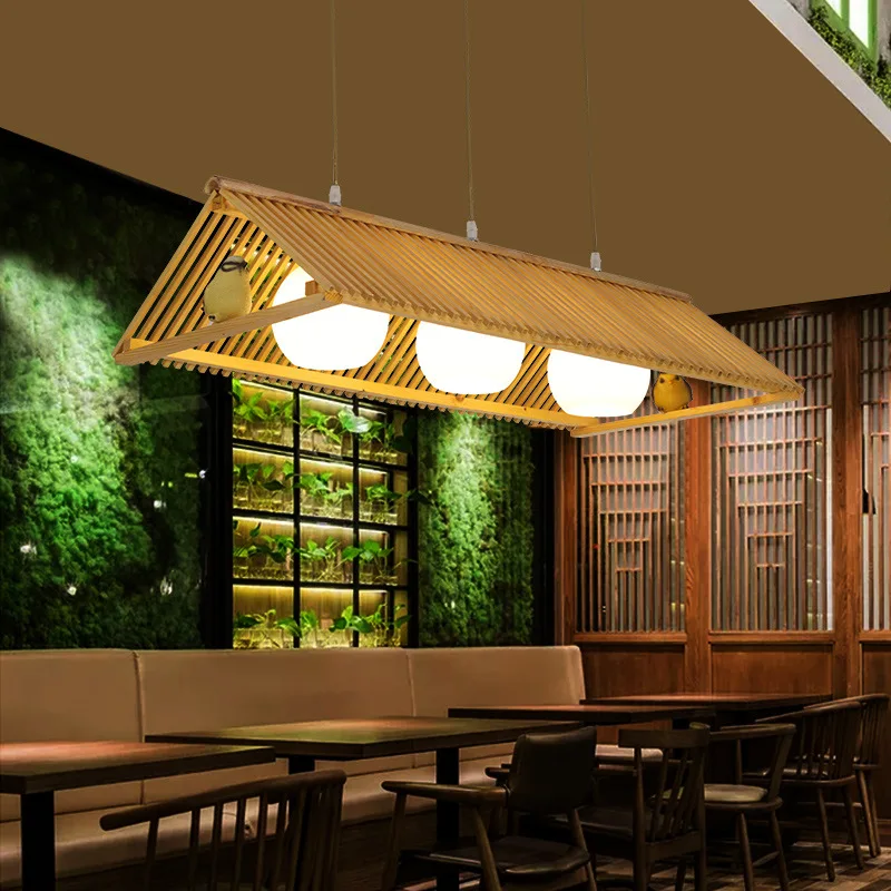

Бамбуковая Светодиодная лампа для ресторана, винтажная деревянная Подвесная лампа в стиле арт-деко для салона, освещение для кафе, бара, кух...