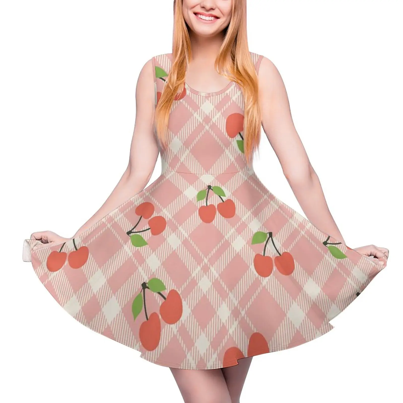 

Cherry Dress Food Vintage Dresses Ladies Pattern Going Out Fashion One-Piece Dress