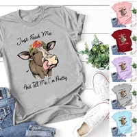 just feed me and tell me im pretty cow print t shirt women short sleeve o neck loose tshirt summer women tee shirt tops mujer