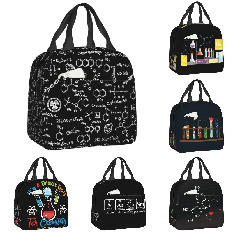 

Science Chemistry Pattern Portable Lunch Boxes Leakproof Chemical Lab Tech Thermal Cooler Food Insulated Lunch Bag Office Work
