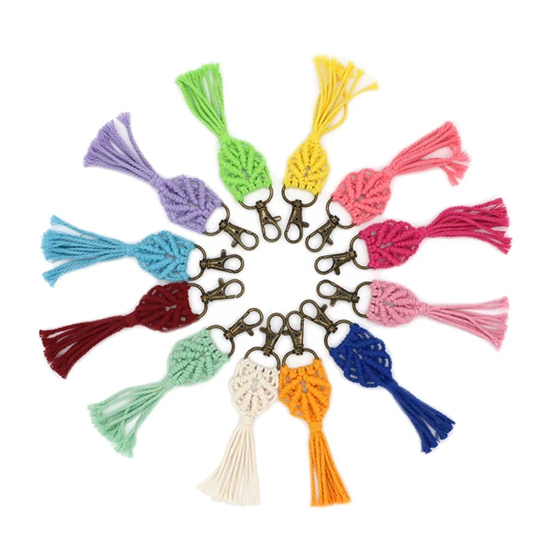 

12 шт. мини брелки для ключей макраме в стиле бохо сумки макраме подвески для автомобильных ключей кошелек товары для телефона