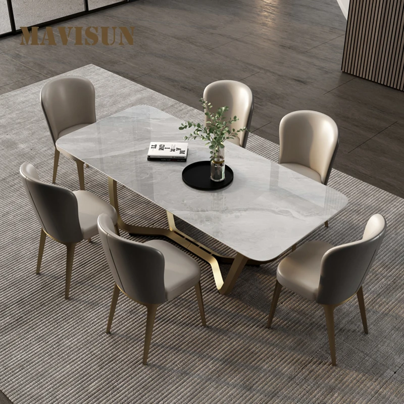 

New Hot Sale Light Luxury Bright Rock Dining Table Rectangular Modern Minimalist Italian Juegos De Comedor Kitchen Furniture FGM