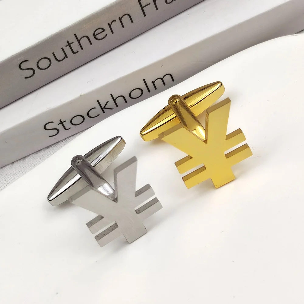 

Personalized RMB Sign Pattern Suit Sleeve Cufflinks Stainless Steel Luxurious Men French Shirt Cufflinks Jewelry Gifts Wholesale
